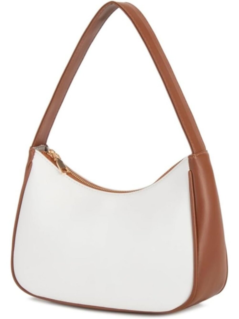 Women's White Brown Hobo Shoulder Bag Mini Tote Handbag Zipper Clutch Purse